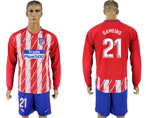 Atletico Madrid #21 Gameiro Home Long Sleeves Soccer Club Jersey